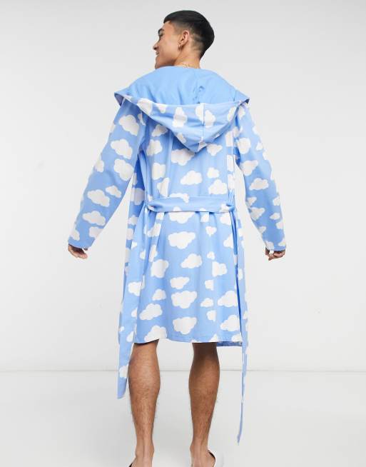 ASOS DESIGN coordinating cloud print robe in blue