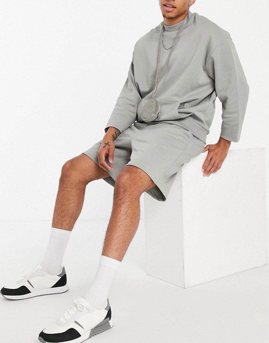 ASOS DESIGN coordinating heavyweight oversized jersey shorts in gray-Grey