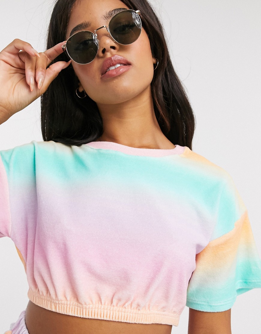 ASOS DESIGN coordinating jersey terry cloth crop top in pink and green ombre-Multi