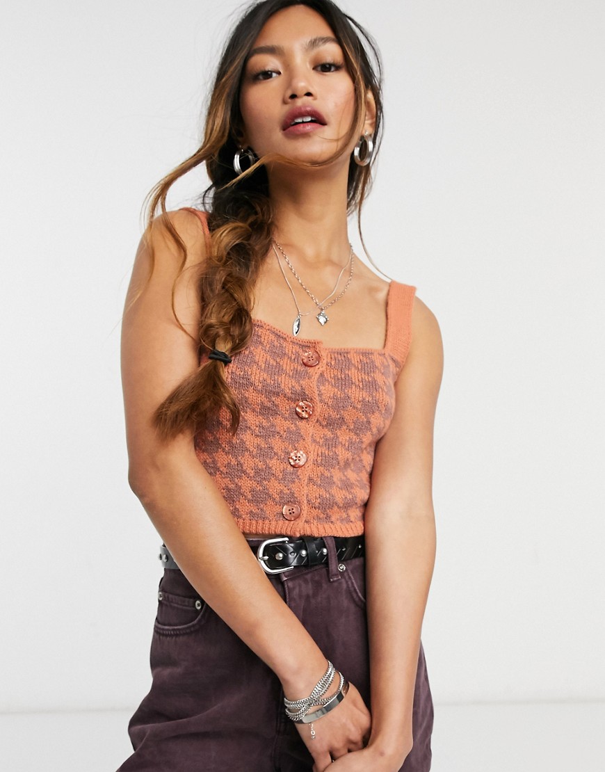 ASOS DESIGN coordinating knitted crop in houndstooth in pink
