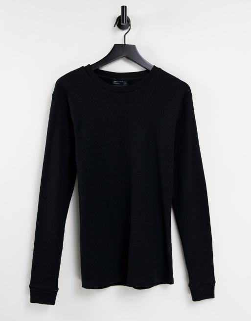 ASOS DESIGN coordinating long sleeve waffle T-shirt in black | ASOS