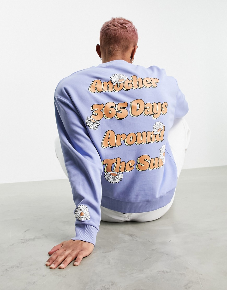 ASOS DESIGN coordinating oversized sweatshirt with back wellness print-Purple
