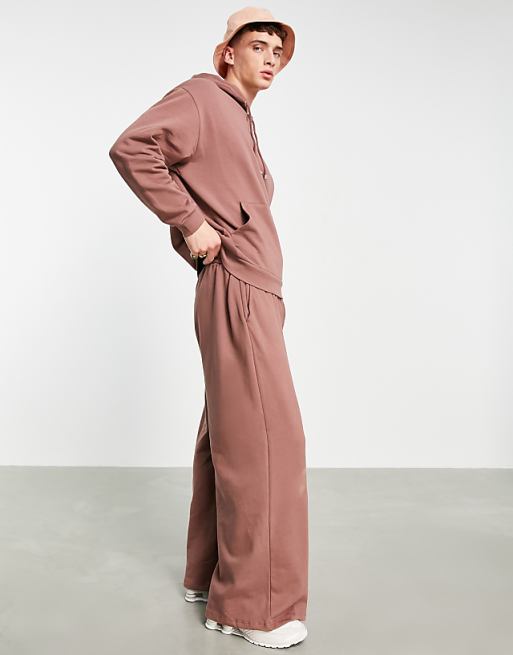 ASOS DESIGN coordinating oversized wide leg sweatpants in washed brown | ASOS