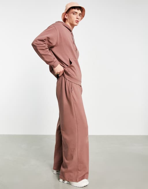 ASOS DESIGN coordinating oversized wide leg sweatpants in washed brown