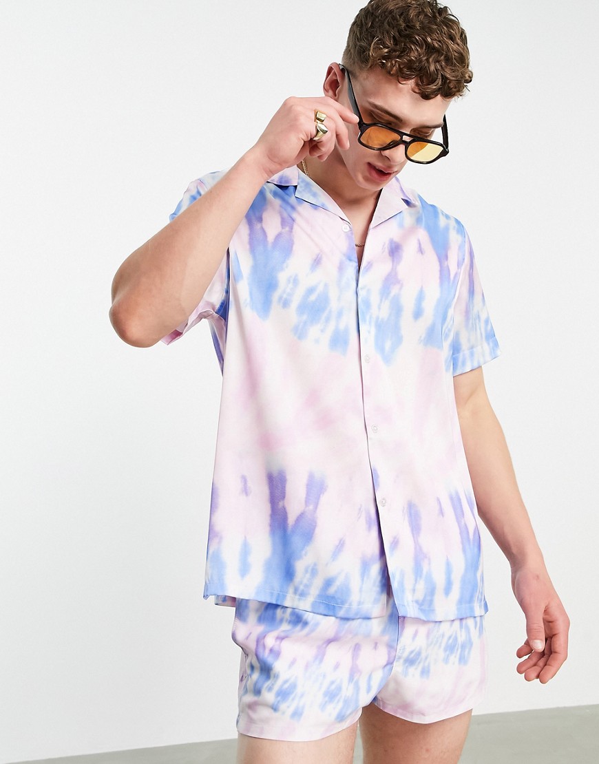 ASOS DESIGN coordinating relaxed revere tie dye shirt in lilac-Purple