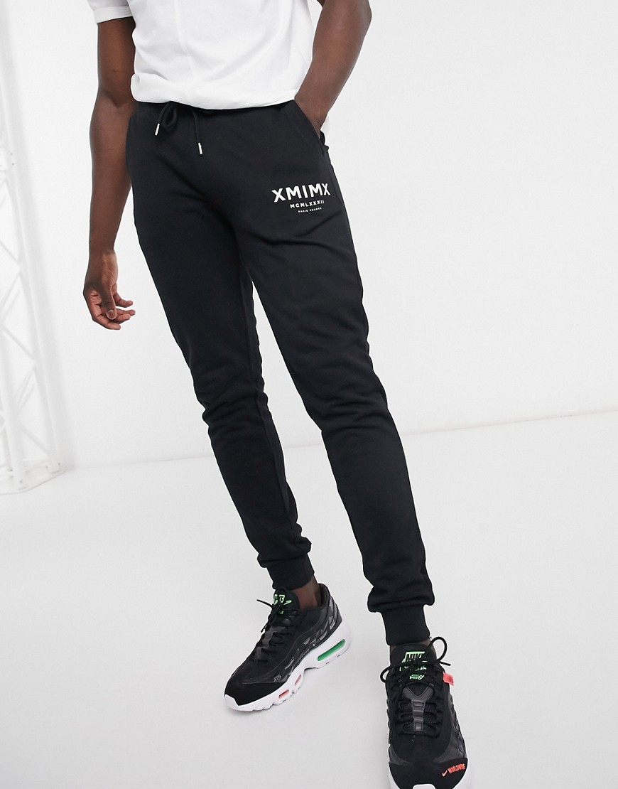ASOS DESIGN coordinating skinny sweatpants with Roman numerals print-Black