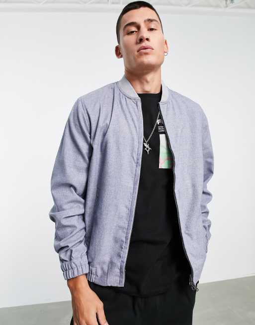 ASOS DESIGN coordinating smart cotton bomber jacket in blue