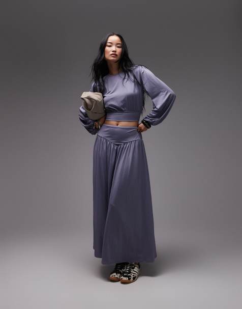 ASOS DESIGN - Coordinato aderente grigio con top con maniche a palloncino drappeggiato e aderente - view 1