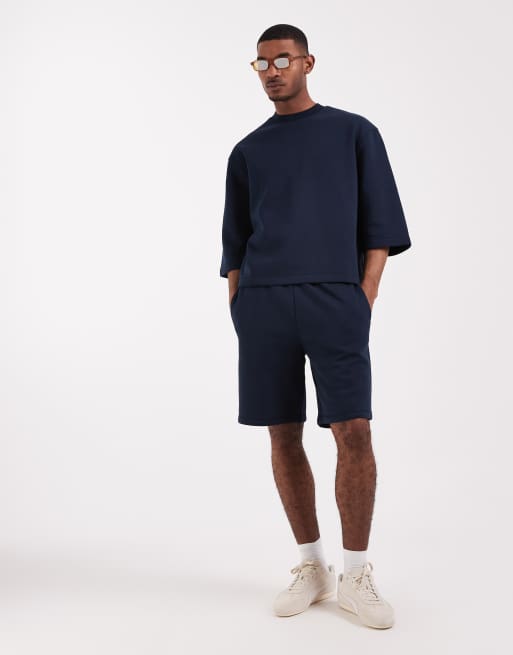 ASOS DESIGN - Coordinato blu navy con pantaloncini e felpa comoda a maniche corte