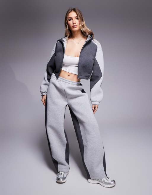 ASOS DESIGN - Coordinato color block grigio misto con joggers e felpa con cappuccio