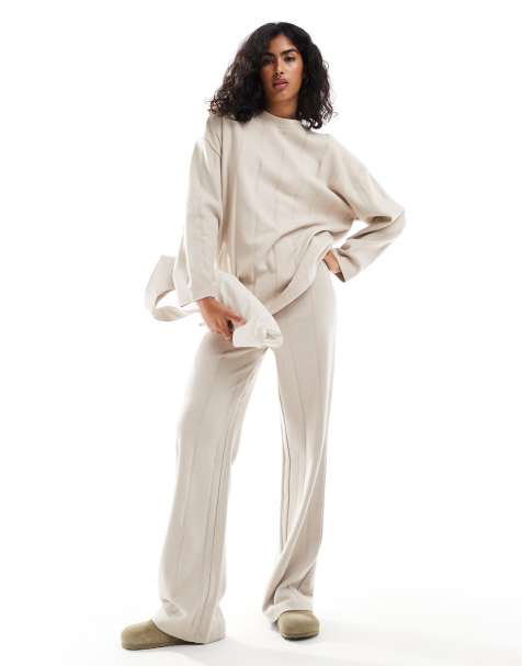 ASOS DESIGN - Coordinato color crema caldo morbidissimo composto da pantaloni e maglione a coste larghe - view 1