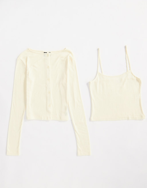 ASOS DESIGN - Coordinato color limone con cardigan traforato e canottiera