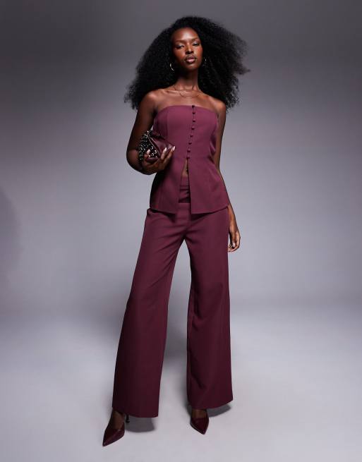 ASOS DESIGN - Coordinato color uva con fascia abbottonata sul davanti