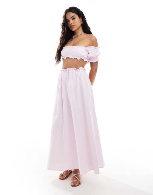 ASOS DESIGN - Coordinato con blusa corta e gonna lunga in popeline rosa