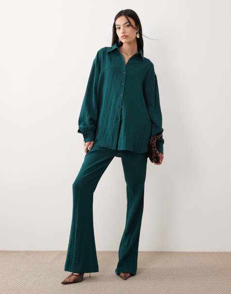 ASOS DESIGN - Coordinato con camicia e pantaloni sartoriali a zampa verde-azzurro testurizzato - view 1