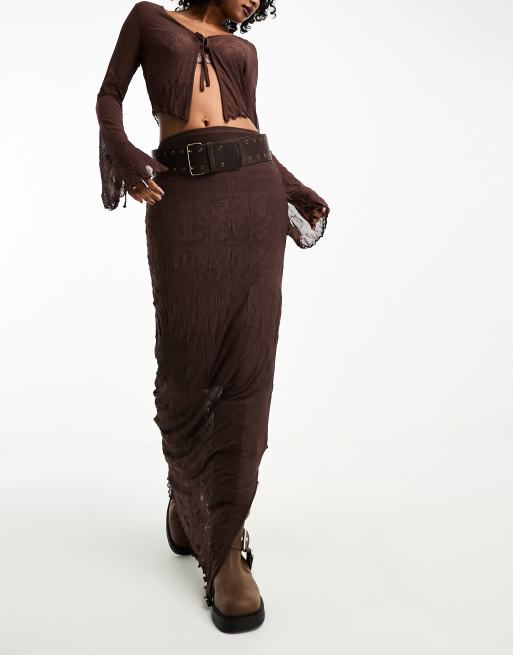 ASOS DESIGN - Coordinato con gonna lunga tubolare arricciata color cioccolato 