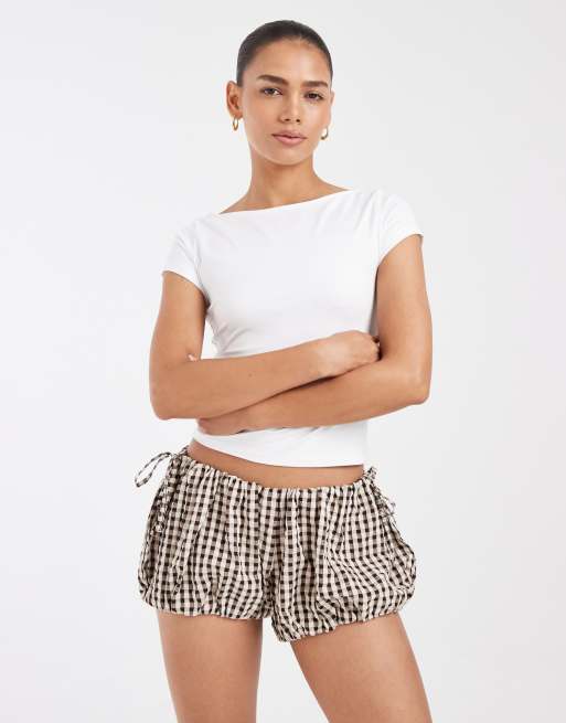 ASOS DESIGN - Coordinato con pantaloncini a palloncino marroni a quadretti, 2 di 5