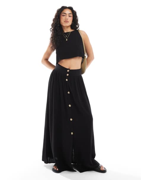 ASOS DESIGN - Coordinato con top senza maniche nero in misto lino - view 1
