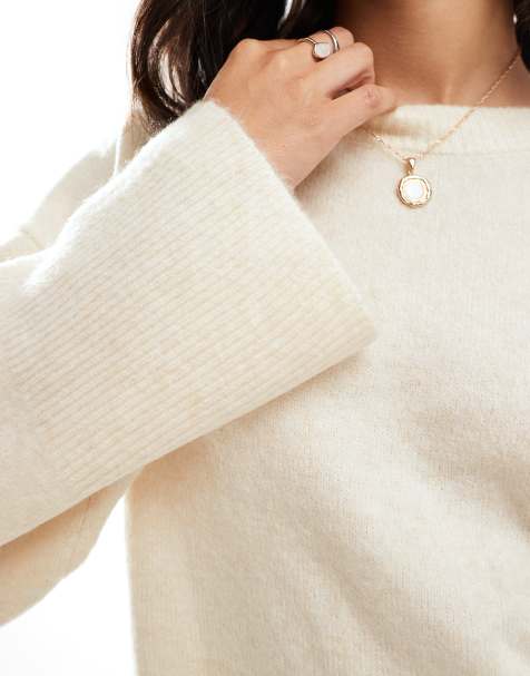 ASOS DESIGN - Coordinato crema con maglione girocollo squadrato con polsini ampi e gonna lunga svasata - view 1