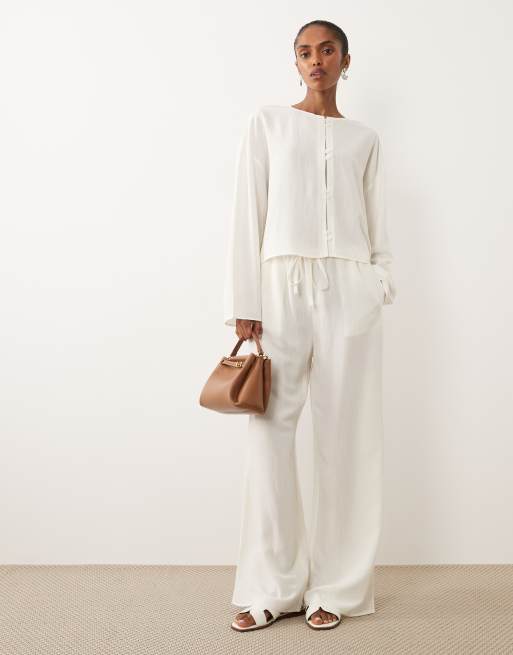 ASOS DESIGN - Coordinato écru in misto lino con blusa alla coreana