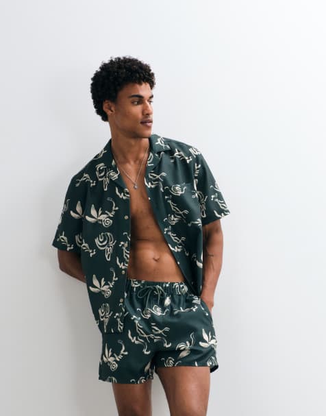ASOS DESIGN - Coordinato effetto lino verde con stampa - view 1