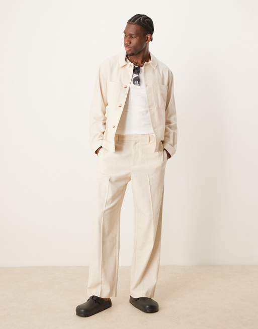 ASOS DESIGN - Coordinato elegante in misto lino color pietra