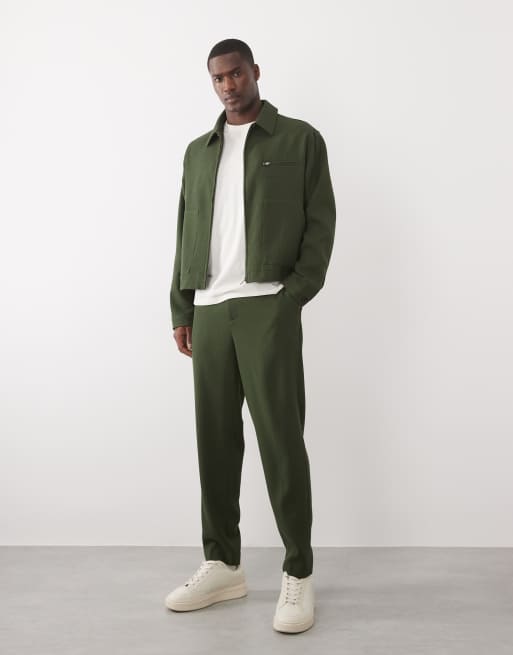 ASOS DESIGN - Coordinato elegante sblusato color oliva lavorato a nido d'ape