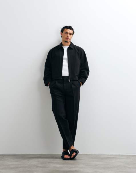 ASOS DESIGN - Coordinato elegante stile harrington effetto denim nero - view 1