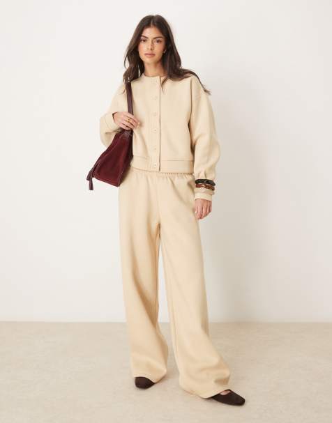 ASOS DESIGN - Coordinato felpato con cardigan girocollo e joggers color avena - view 1