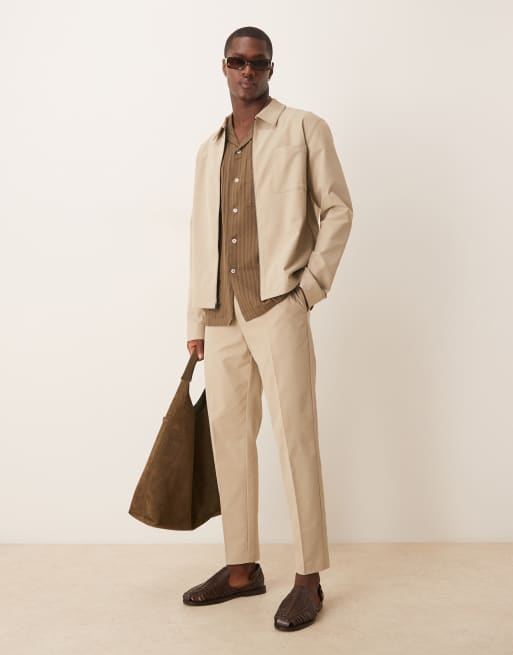 ASOS DESIGN - Coordinato harrington elegante a coste color pietra