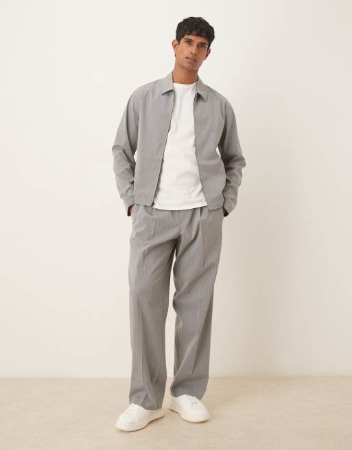 ASOS DESIGN - Coordinato harrington elegante taglio corto grigio con motivo gessato