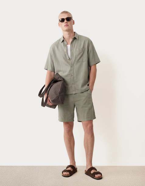 ASOS DESIGN - Coordinato in lino kaki composto da pantaloncini e camicia - view 1