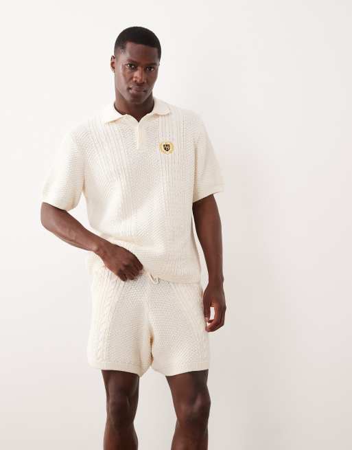 ASOS DESIGN - Coordinato in maglia a trecce color crema