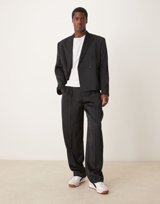 ASOS DESIGN - Coordinato in raso nero squadrato corto