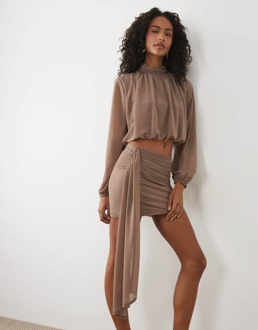 ASOS DESIGN - Coordinato in rete semitrasparente color moka