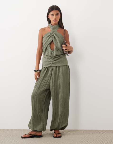 ASOS DESIGN - Coordinato kaki con top con foulard stropicciato - view 1