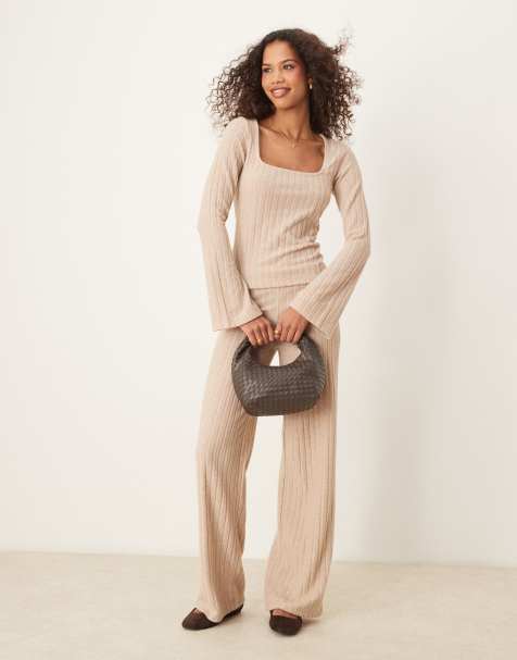 ASOS DESIGN - Coordinato morbidissimo color avena a coste ampie con felpa con cappuccio e pantaloni - view 1