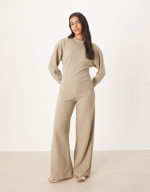 ASOS DESIGN - Coordinato morbido tortora mélange stretto in vita