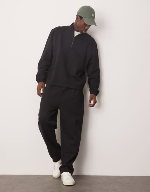 ASOS DESIGN - Coordinato nero con joggers dritti e zip corta