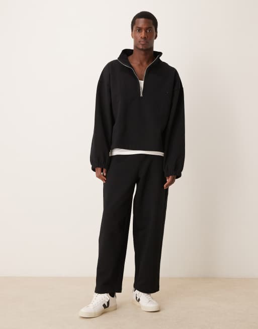 ASOS DESIGN - Coordinato nero pesante con joggers bombati e felpa con zip corta