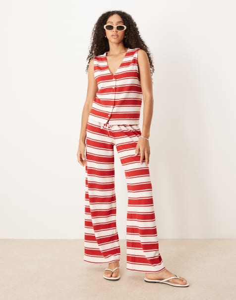 ASOS DESIGN - Coordinato oversize a righe rosse e color crema - view 1
