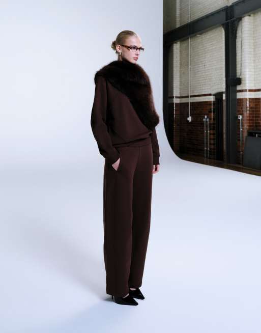 ASOS DESIGN - Coordinato premium pesante 500 gsm color cioccolato con dettaglio cuciture