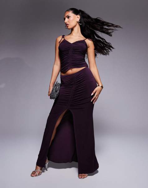 ASOS DESIGN - Coordinato ribes nero con gonna lunga e canottiera aderente arricciata - view 1