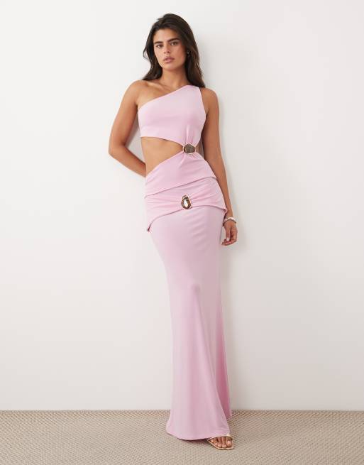 ASOS DESIGN - Coordinato rosa composto da top monospalla con cut-out e dettaglio in metallo e gonna lunga