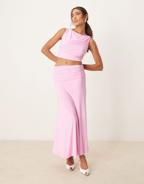 ASOS DESIGN - Coordinato rosa con top drappeggiato arricciato con schiena scoperta e gonna lunga - view 1