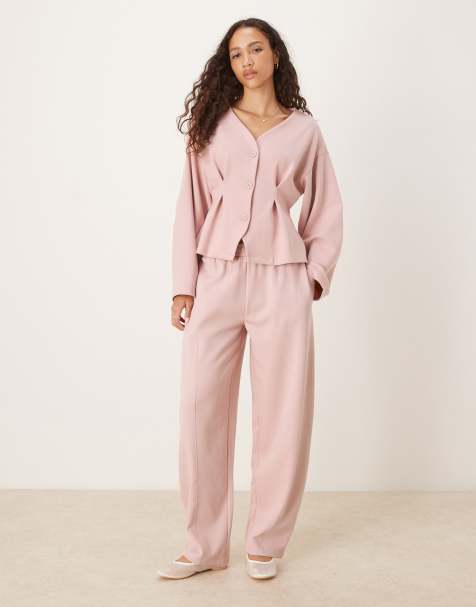 ASOS DESIGN - Coordinato rosa in interlock con joggers e cardigan - view 1