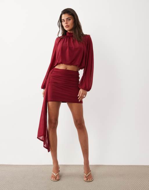 ASOS DESIGN - Coordinato semitrasparente color vino