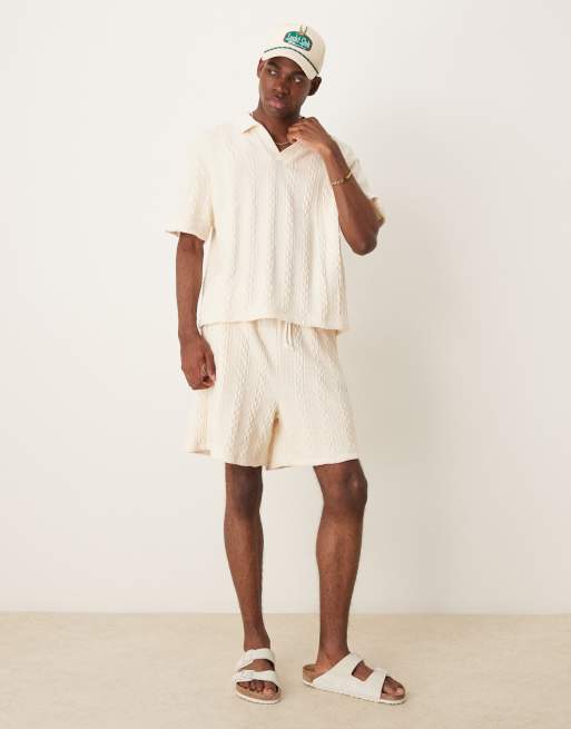ASOS DESIGN - Coordinato squadrato pesante vestibilità comoda color panna a trecce