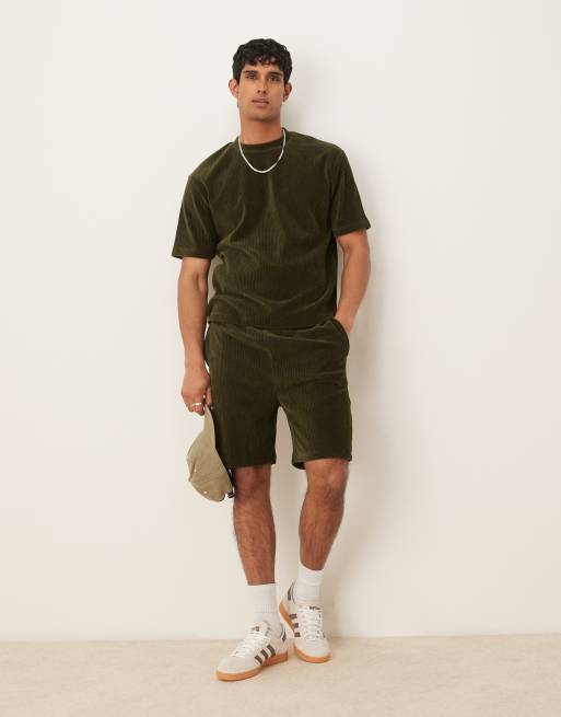 ASOS DESIGN - Coordinato squadrato vestibilità comoda in velour color verde scuro a coste