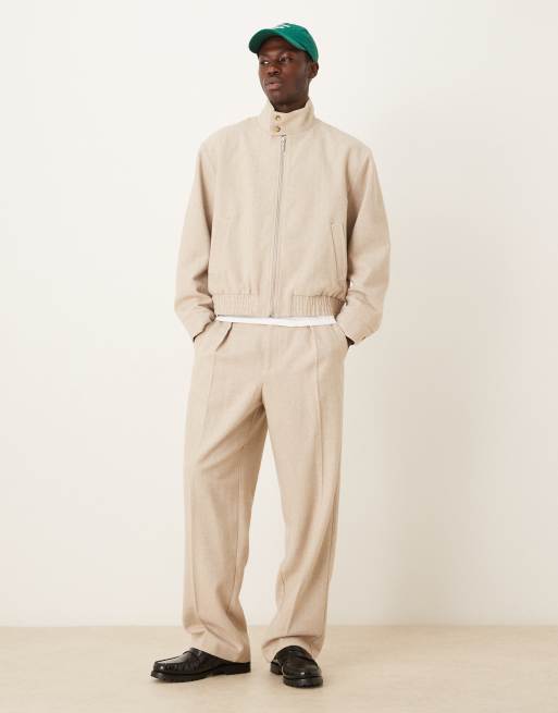 ASOS DESIGN - Coordinato stile blouson elegante color pietra con motivo a spina di pesce